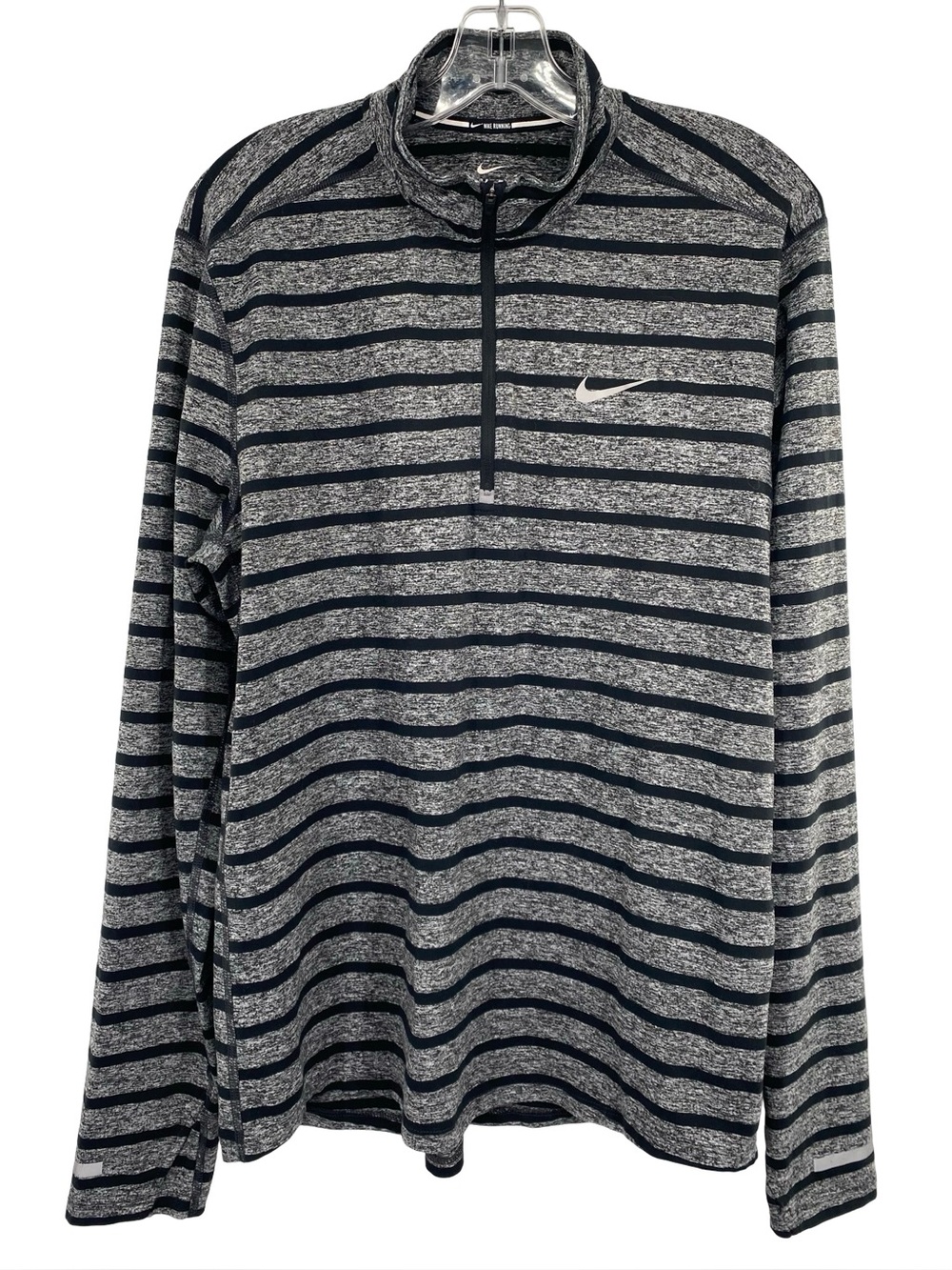 Nike Mens Dri Fit Element Stripe Half-Zip Running Shirt Black and Grey Large